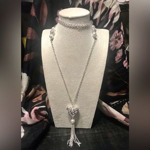 Kim Rogers Tassel Pearl Silver Necklace New Without Tags